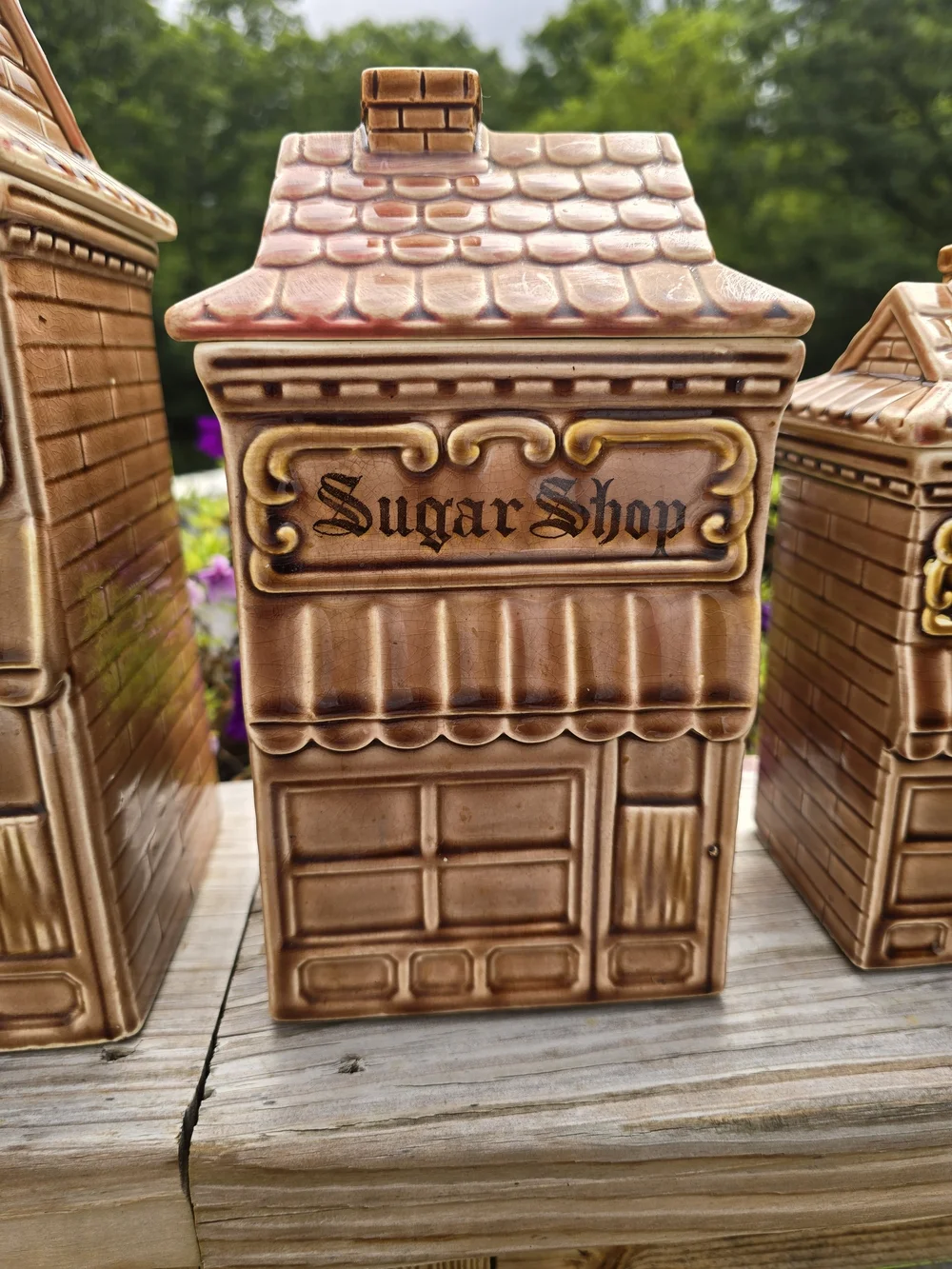 Vintage Brown Ceramic 'Shop' Canister Set - Cookie, Sugar, Coffee, Tea